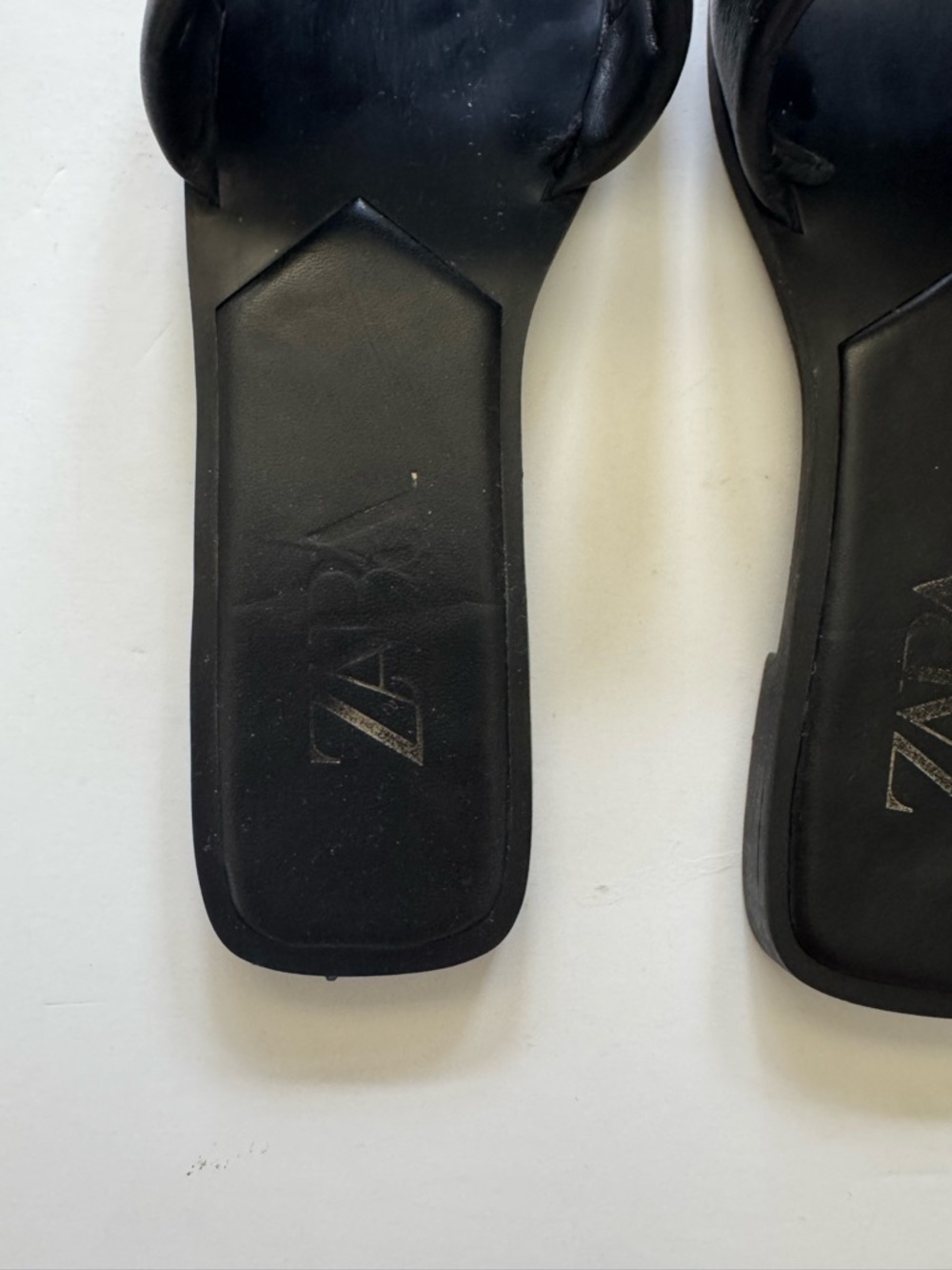 Zara Black Leather Wide-Band Slide Sandals size 39 - Picture 2 of 6